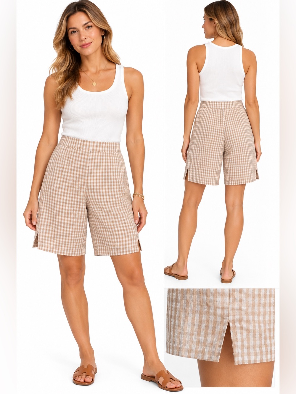 Hutch Beige and White Gingham Shorts size 4